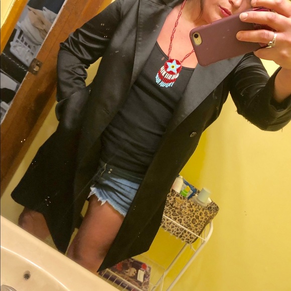 Express black satin trench coat size small used - Picture 2 of 8